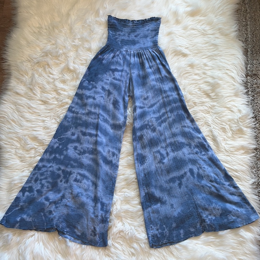 Elan Blue Tie-Dye Flare Pants